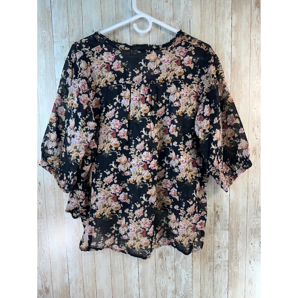 Vintage Denim & Supply Ralph Lauren Women's Top SP Black Floral‎ Ruffle Lace Up - Picture 2 of 8